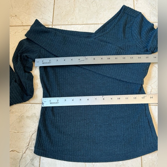 Off the Shoulder Stretch Soft Blouse, Mid-Night Blue Pull Over, Long Sleeve, SzS - Picture 10 of 11